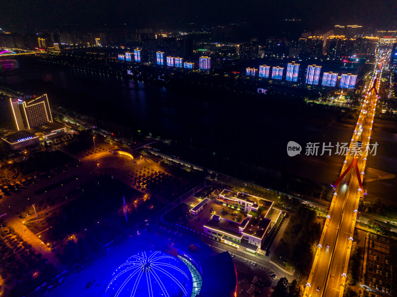 陕西宝鸡夜景交通航拍图