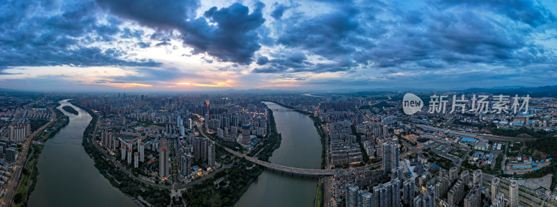 赣州城市风光晚霞航拍全景图