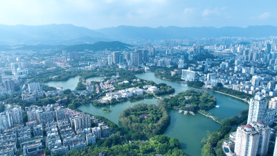 福州西湖公园照片航拍福建博物院城市风景