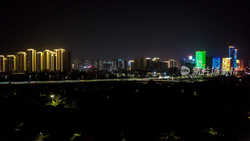 广东湛江城市夜景交通大景航拍