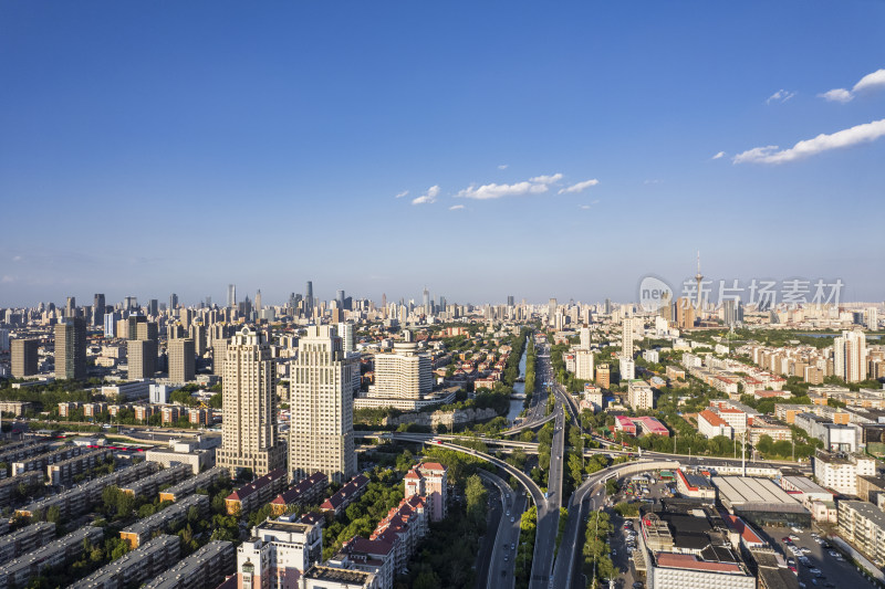 天津立交桥城市建筑俯视航拍