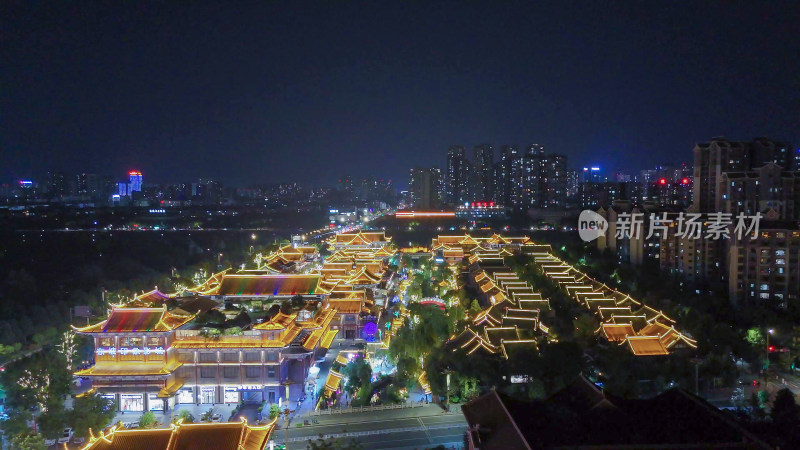 四川眉山东坡印象水街夜景航拍