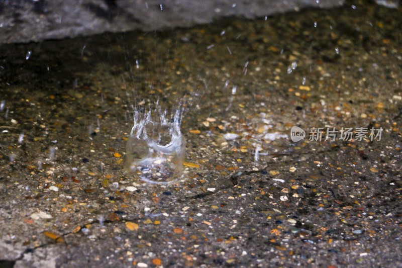 下雨天水滴滴到地上，雨滴四溅