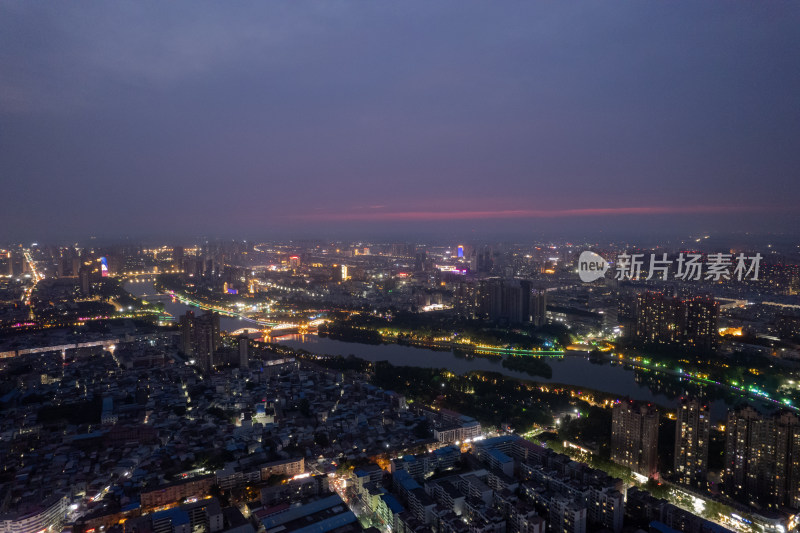 航拍河南漯河沙澧河风景区夜景