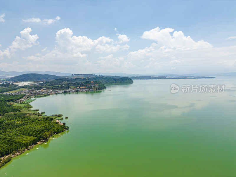 航拍昆明滇池捞鱼河湿地公园景观