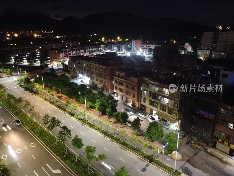 航拍广东省东莞市清溪镇夜景城市风光