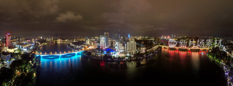 广西柳州城市夜景航拍全景图