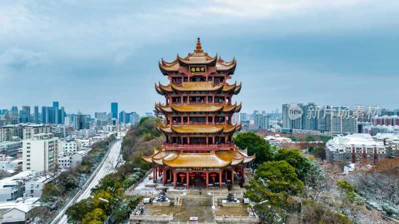 中国武汉城市名片地标建筑黄鹤楼小雪