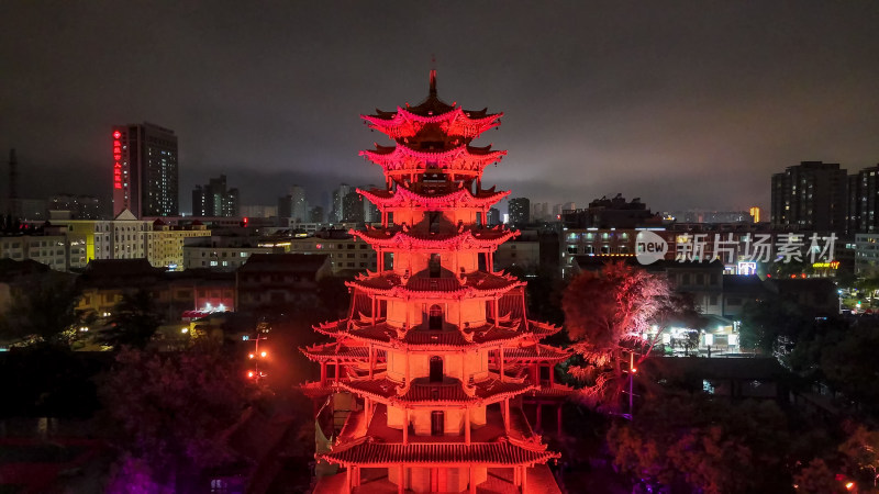 甘肃张掖木塔寺夜景灯光航拍图