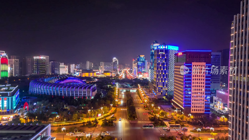 青海西宁城市夜景灯光航拍图