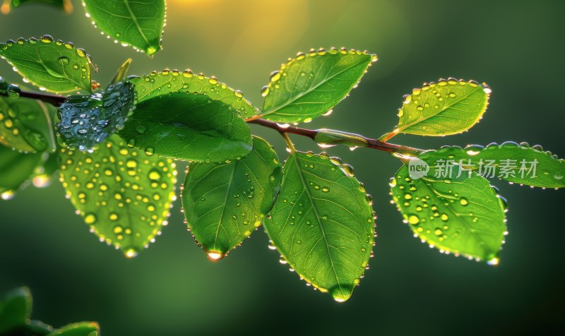 雨后阳光植物绿叶逆光露珠自然背景