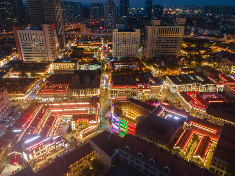 青岛大鲍岛历史文化街区城市夜景航拍全景