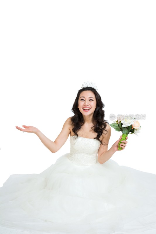 棚拍婚纱新娘拿着手捧花