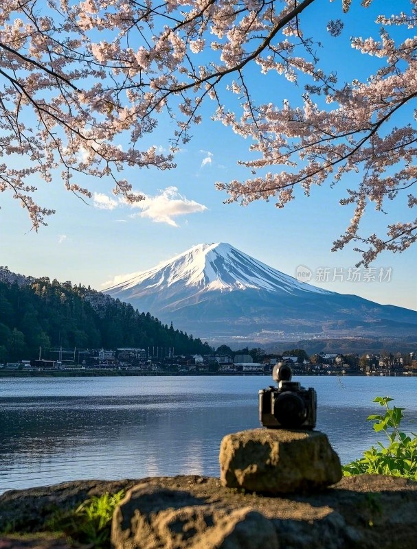 富士山下樱花湖畔相机取景画面