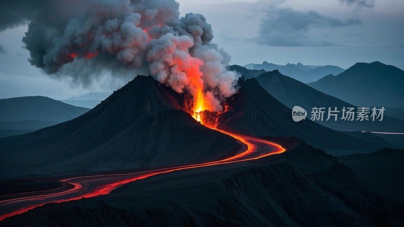 火山喷发熔岩流淌景象