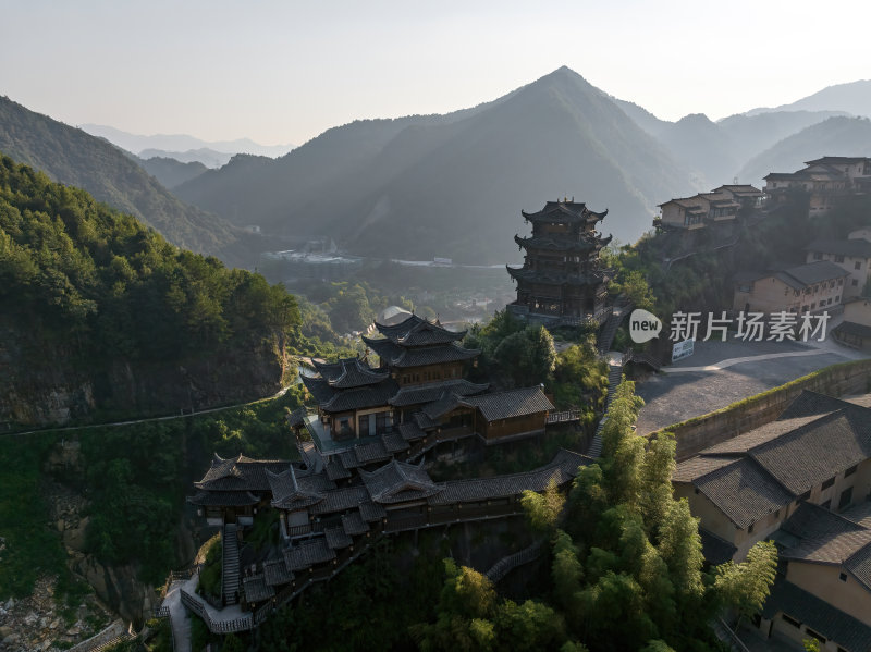 江西上饶网红景点望仙谷日出蓝调灯光航拍