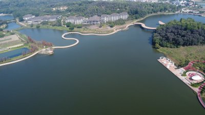 航拍广东省东莞市企石镇东清湖湿地公园