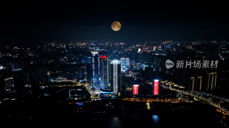 福州夜景照片航拍城市超级月亮福州中秋月亮