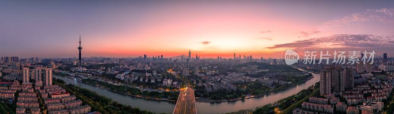 南京城市天际线日出全景