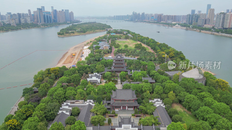 航拍湖南长沙湘江橘子洲5A景区