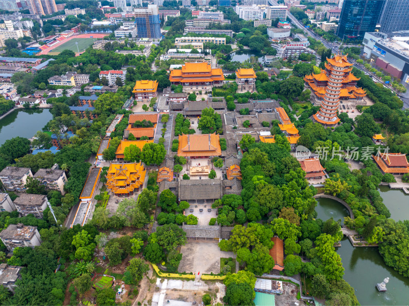 福建福州西禅古寺航拍城市风景古建筑