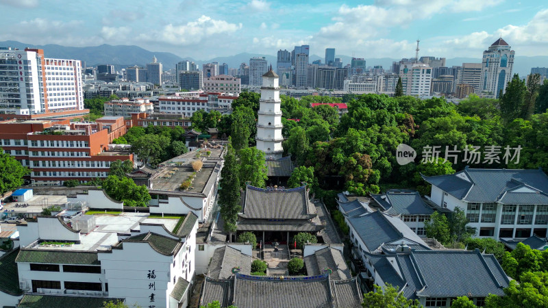 航拍福建福州白塔定光寺定光塔