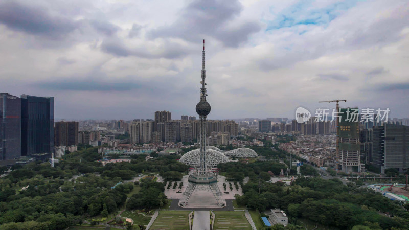 广东佛山电视塔地标建筑航拍