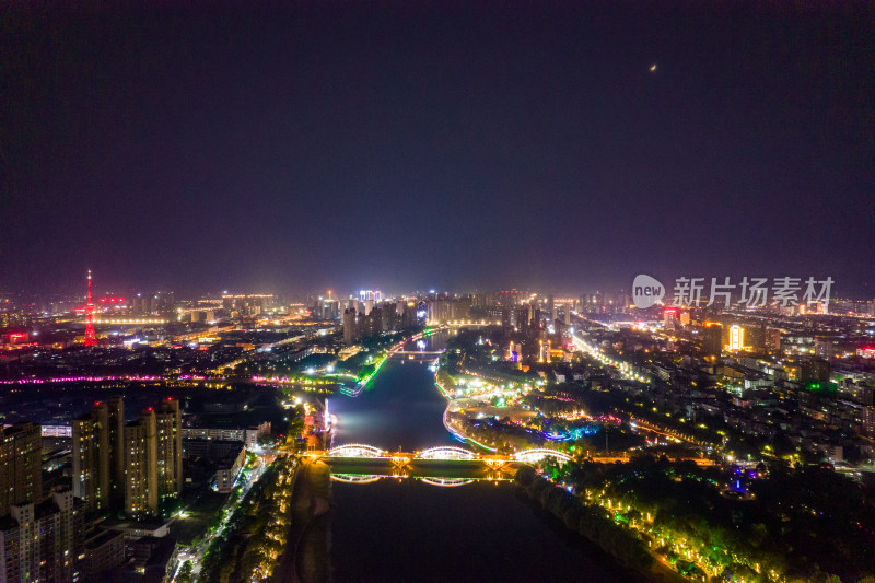 河南漯河城市夜景航拍图