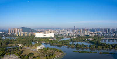 杭州滨江区白马湖景区航拍