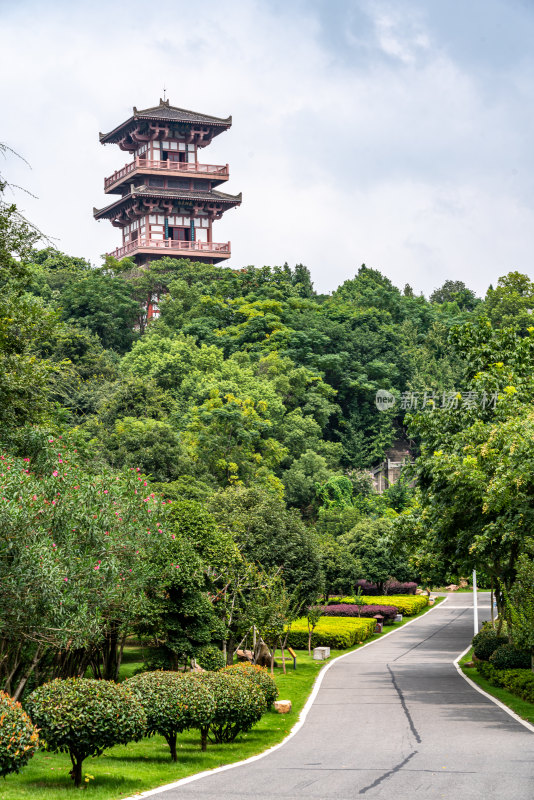 湖北鄂州西山风景区自然风景武昌楼建筑景观