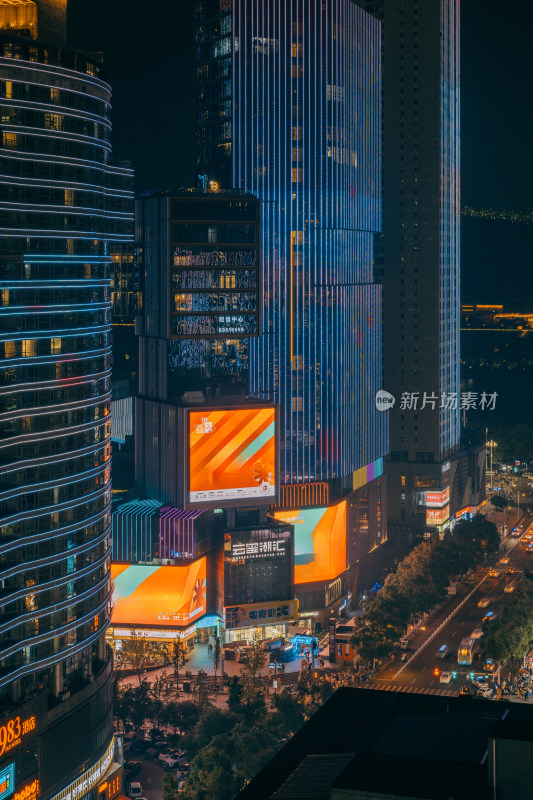 湖南长沙市高楼建筑屏幕灯光夜景