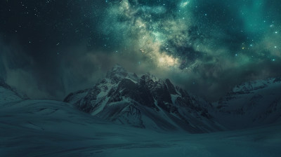 黑夜中的雪山星空