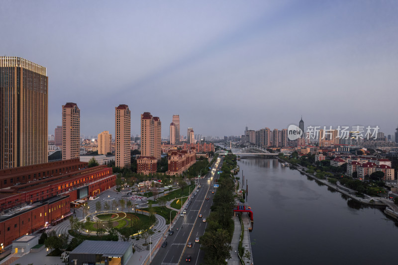 天津海河风景小白楼CBD城市夜景航拍