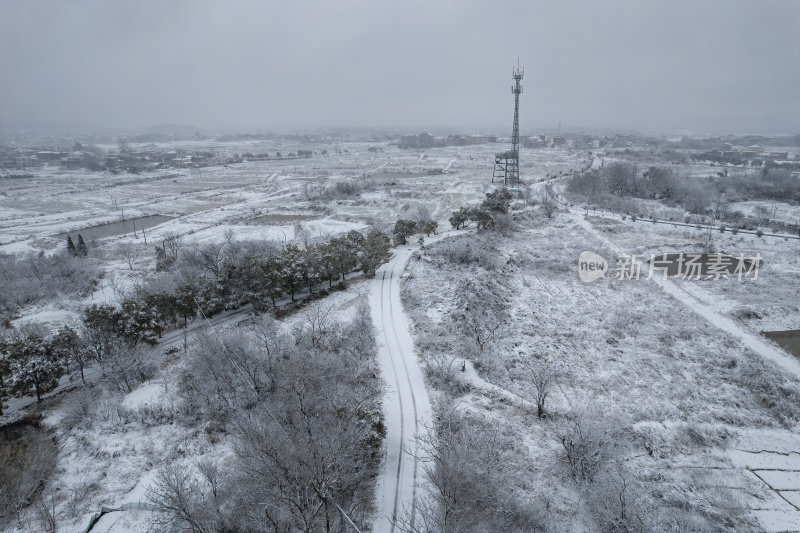 江西九江冬季雪景田园风光乡村风景航拍