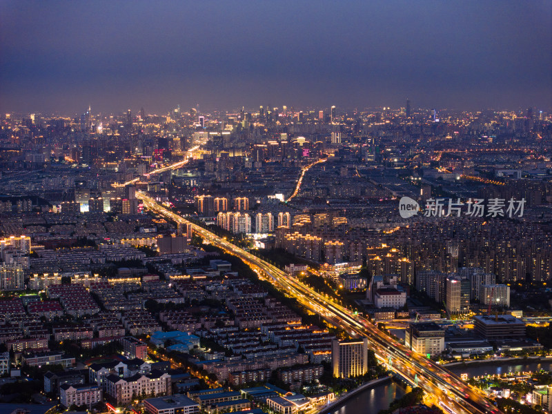 航拍上海城市夜景风光