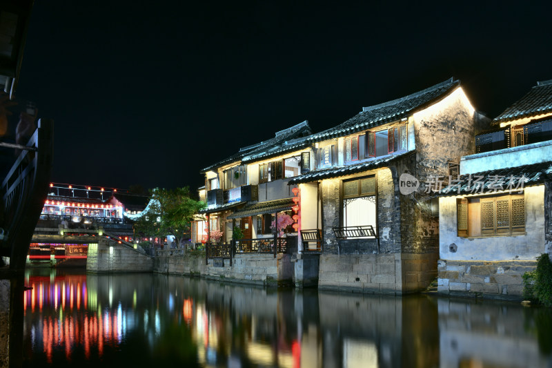 江南水乡西塘古镇景区夜景