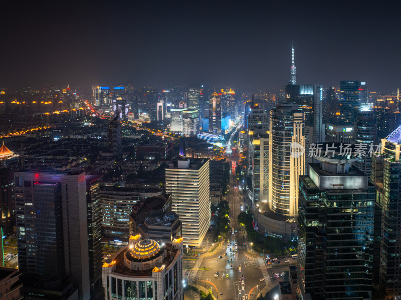 航拍上海陆家嘴高金融中心密集高楼群夜景