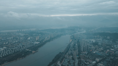 航拍福州阴天云雾风景