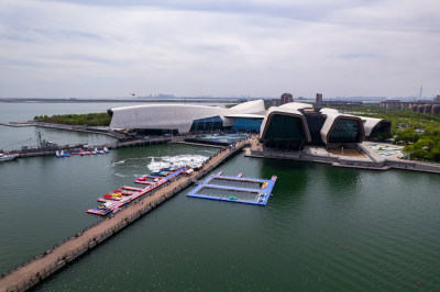 天津生态城国家海洋博物馆城市建筑风光航拍