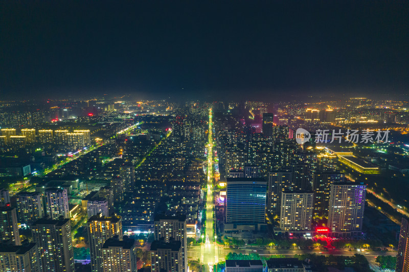 山东日照城市夜景交通航拍图