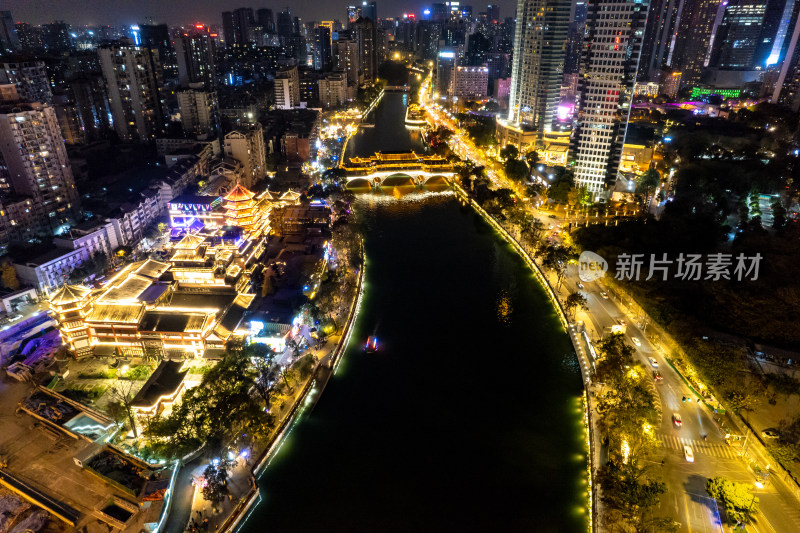 航拍四川成都城市夜景交通灯光