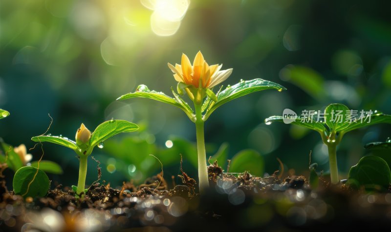 晨曦植物嫩芽绿色幼苗生态自然背景