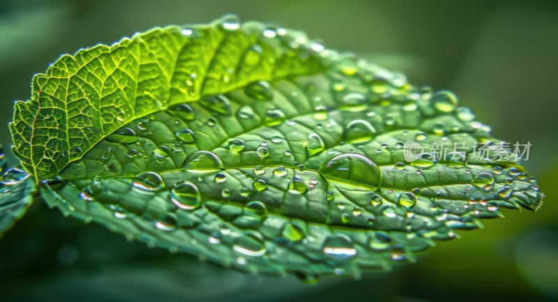 雨后植物绿叶微距叶片露珠自然背景