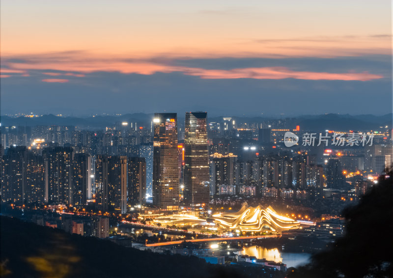 长沙梅溪湖城市夕阳夜景