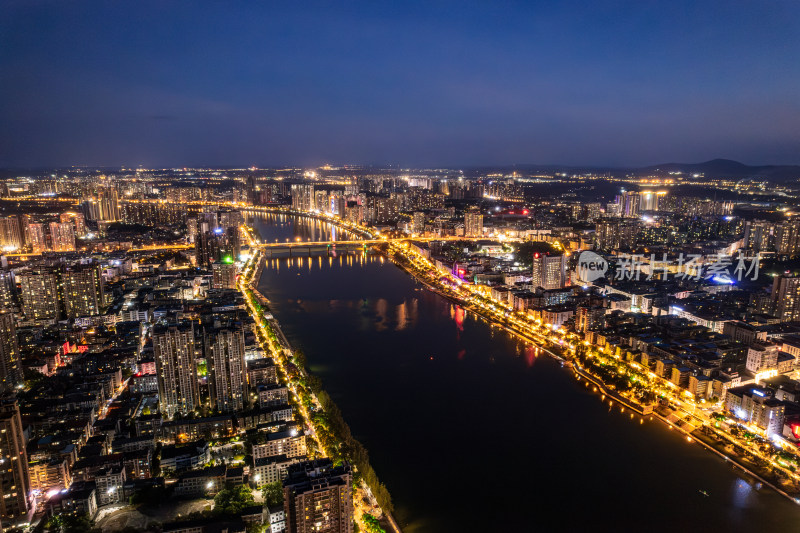 湖南衡阳湘江风光带夏天航拍夜景