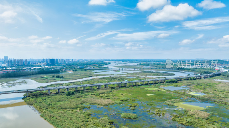 湖北省武汉市府河机场高速区域航拍