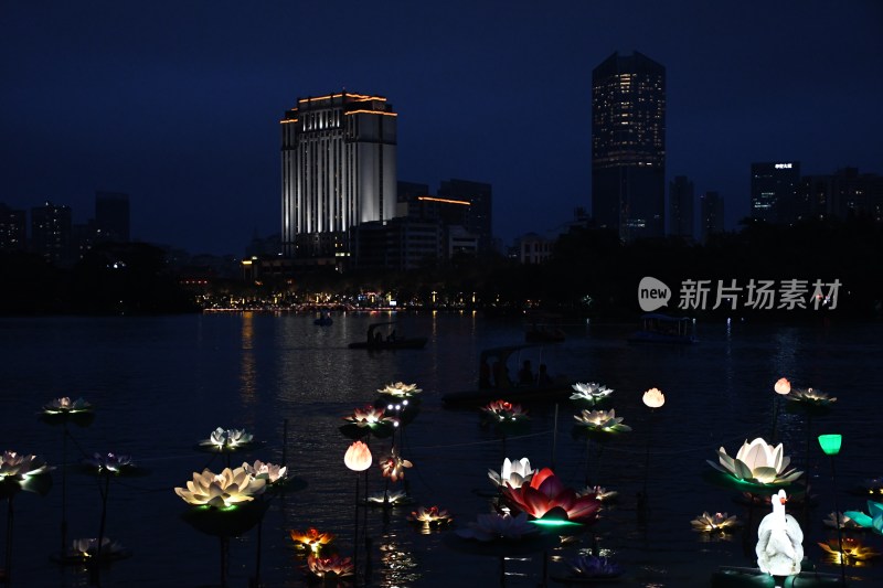 广东惠州西湖新春花灯在五一假期再次亮灯