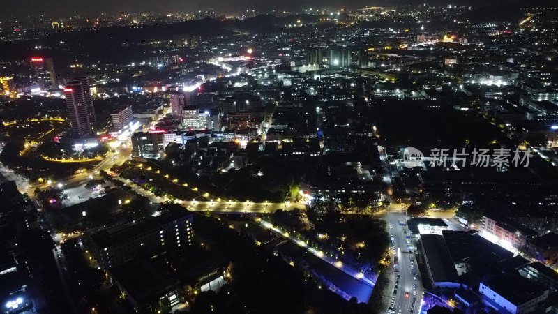 航拍广东省东莞市清溪镇夜景城市风光