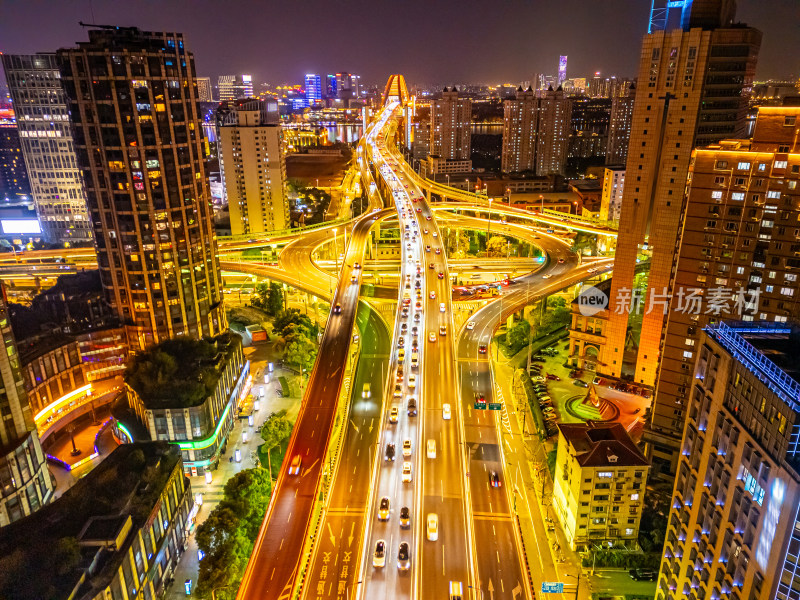 航拍上海鲁班路立交桥夜景