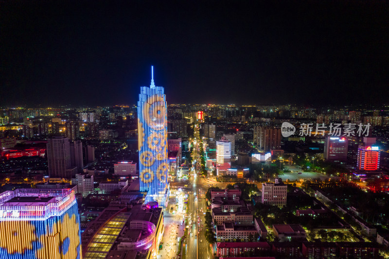 河北保定万博广场夜景航拍摄影图